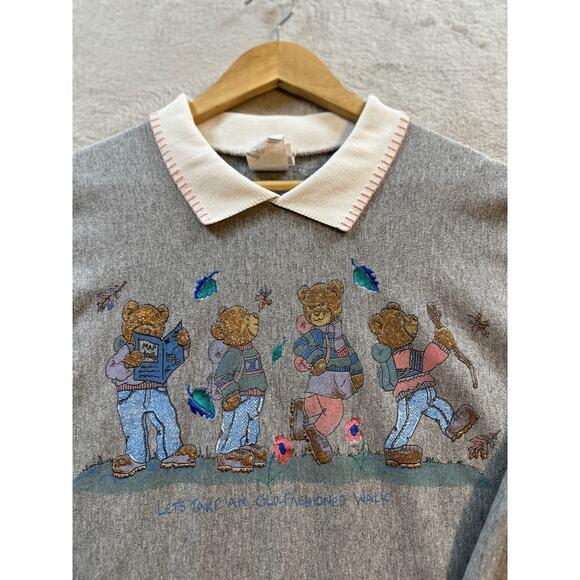 Vintage Bobbie Brooks Women’s Large Gray Pullover Collared Sweatshirt Grandma - Picture 2 of 8